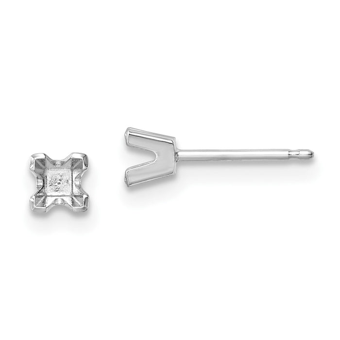 Shop 14K White Gold 3mm Princess Cut Stud Earring Settings - Stylish Value!-1