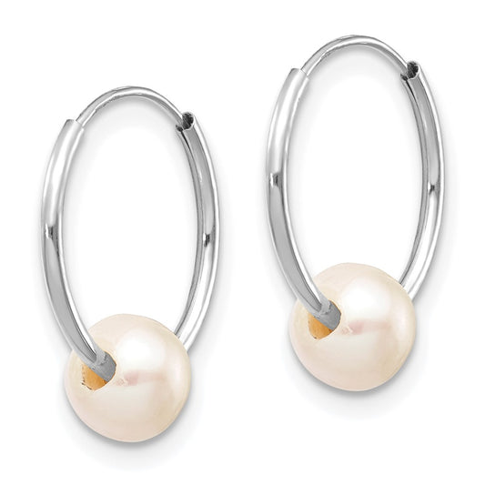 Buy Stylish 14K White Gold Endless Hoop Earrings with 5-6mm Freshwater Pearls