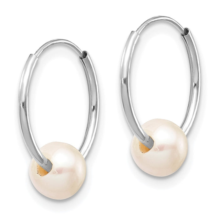 Buy Stylish 14K White Gold Endless Hoop Earrings with 5-6mm Freshwater Pearls-2
