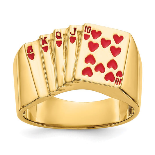 Exclusive 14K Gold Enamel Royal Flush Hearts Men's Ring - Stylish Luxury!