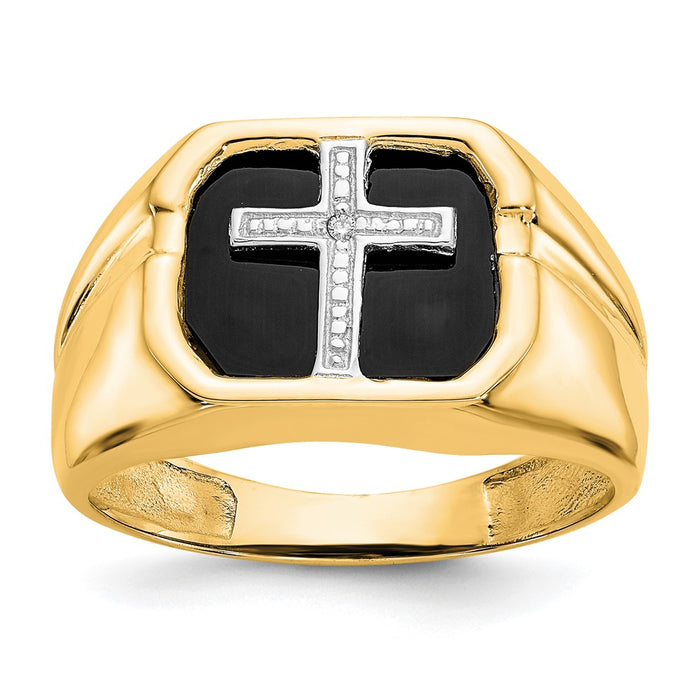 Shop Exclusive 14K Gold Men's Cross Ring with AA Diamonds - Stylish Value-1