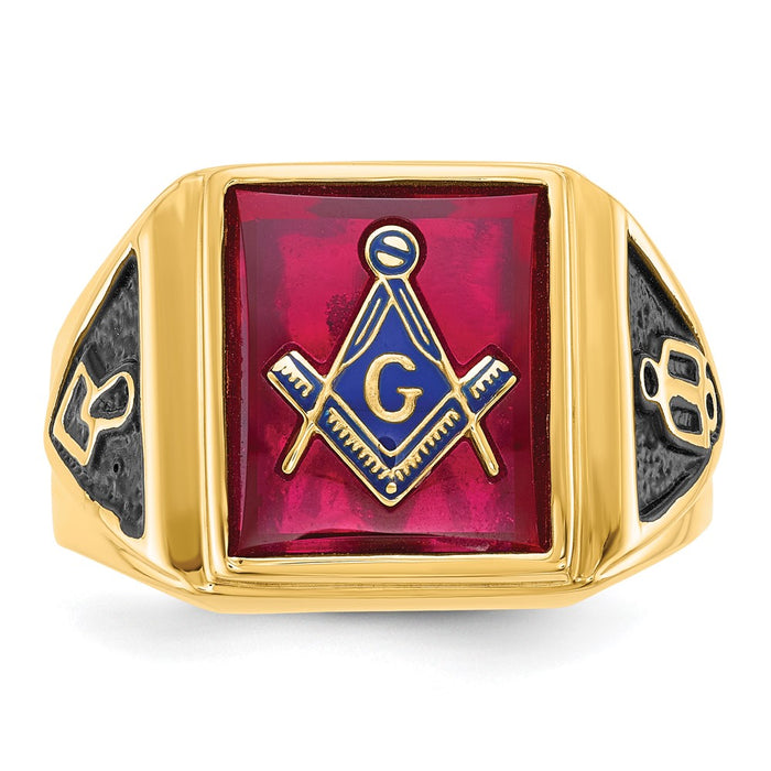 Buy Stylish 14K Men's Masonic Ring - Polished, Textured, Ruby Accent-4