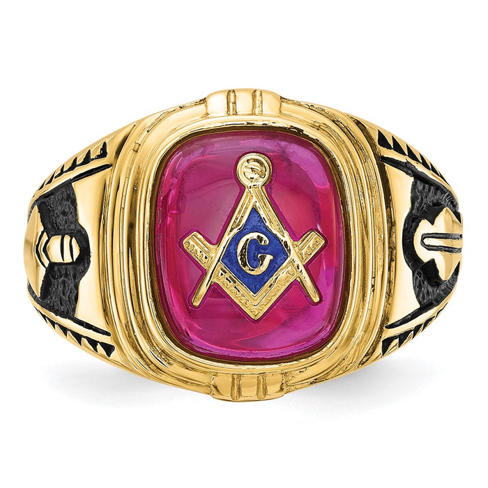 Shop 14K Men's Masonic Ring - Stylish Black Enamel & Lab-Created Ruby, 8mm-4