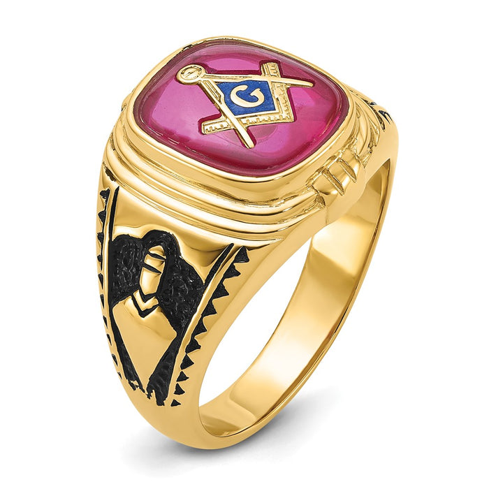 Shop 14K Men's Masonic Ring - Stylish Black Enamel & Lab-Created Ruby, 8mm-7