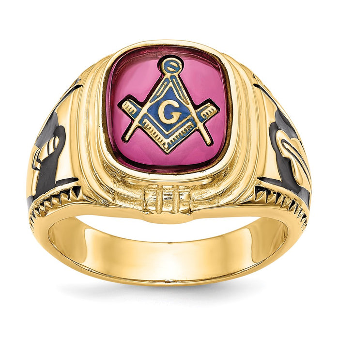Shop 14K Men's Masonic Ring - Stylish Black Enamel & Lab-Created Ruby, 8mm-1