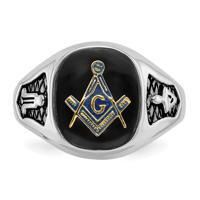 Exclusive Men's 14K White Gold Masonic Ring - Stylish Onyx & Enamel Design-4