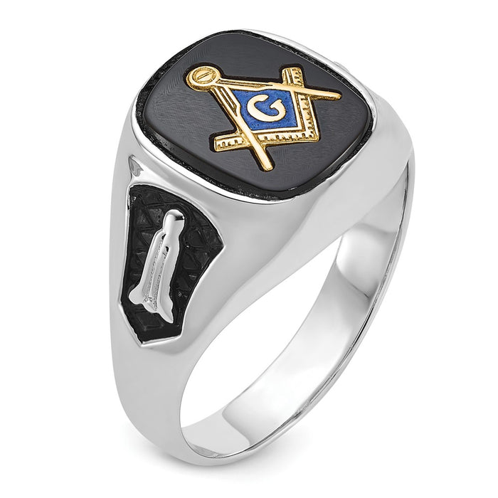 Exclusive Men's 14K White Gold Masonic Ring - Stylish Onyx & Enamel Design-6
