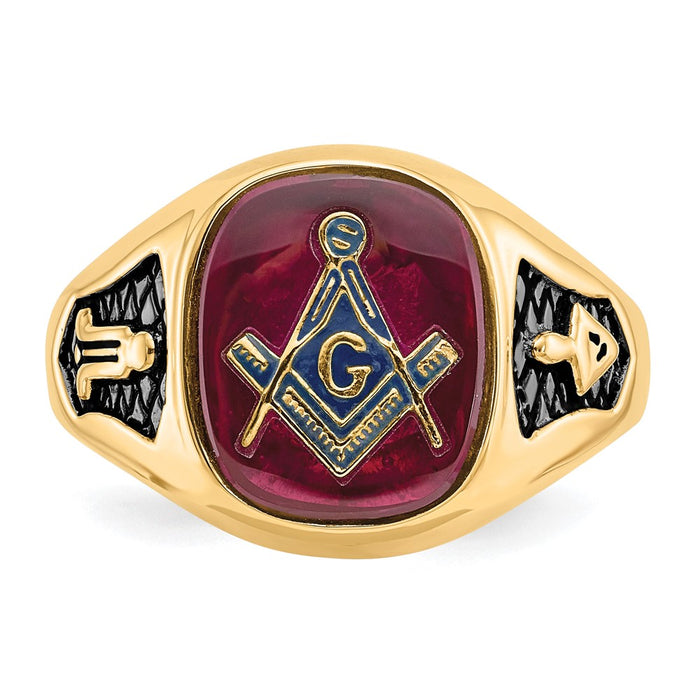 Shop High-Quality 14K Men's Masonic Ring, Stylish with Ruby & Black Enamel-4