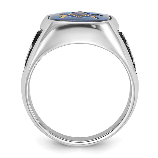 Shop Stylish Men's 14K White Gold Masonic Ring with Blue Spinel & Enamel