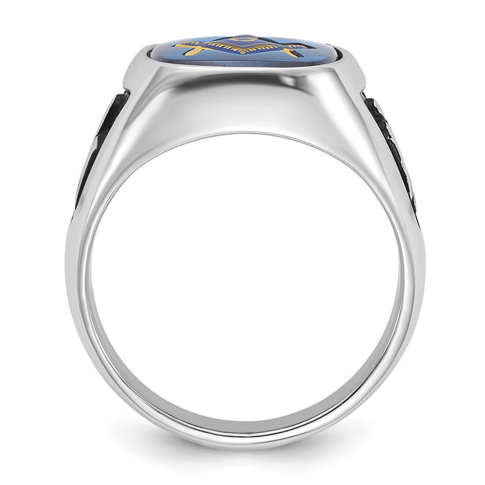 Shop Stylish Men's 14K White Gold Masonic Ring with Blue Spinel & Enamel-2