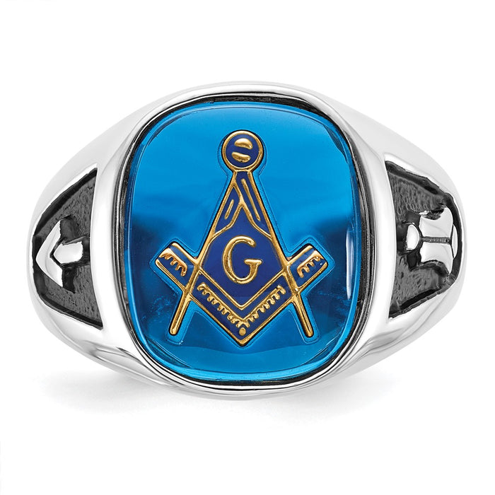 Shop Stylish Men's 14K White Gold Masonic Ring with Blue Spinel & Enamel-4