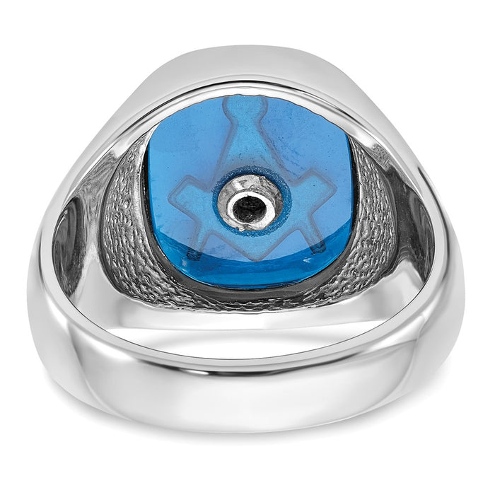Shop Stylish Men's 14K White Gold Masonic Ring with Blue Spinel & Enamel-5