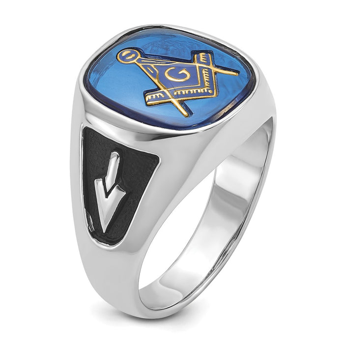 Shop Stylish Men's 14K White Gold Masonic Ring with Blue Spinel & Enamel-7