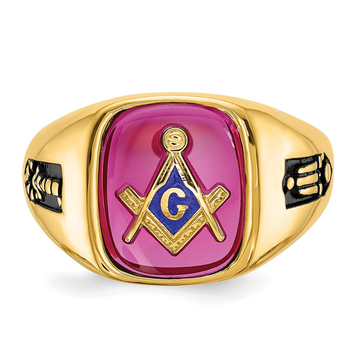 Shop Exclusive 14k Men's Masonic Ring | Polished Finish, Black Enamel, Ruby-4