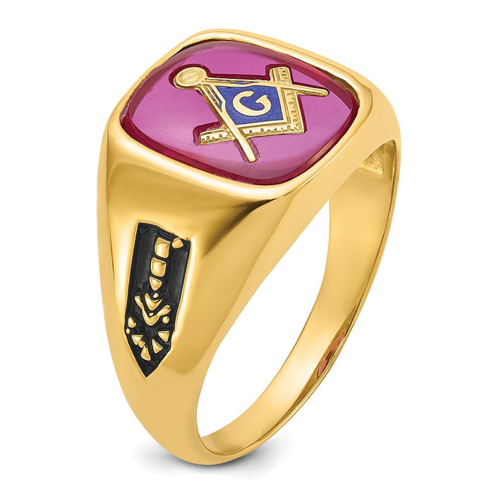 Shop Exclusive 14k Men's Masonic Ring | Polished Finish, Black Enamel, Ruby-6