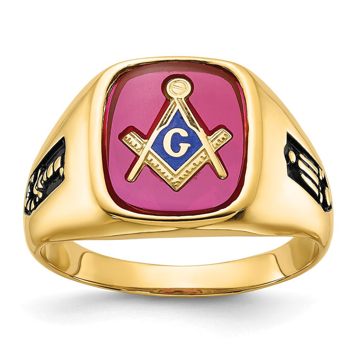 Shop Exclusive 14k Men's Masonic Ring | Polished Finish, Black Enamel, Ruby-1