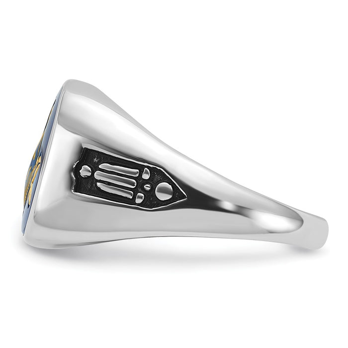 Shop Stylish Men's 14K White Gold Masonic Ring, 8mm, with Blue Spinel & Enamel-3