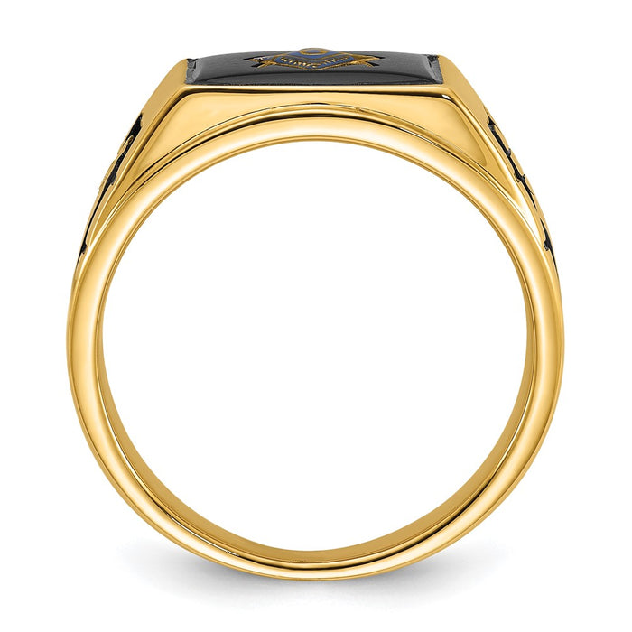 Exclusive 14K Men's Masonic Ring - Stylish Polished Finish & Onyx Accents-2