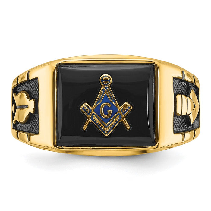 Exclusive 14K Men's Masonic Ring - Stylish Polished Finish & Onyx Accents-4