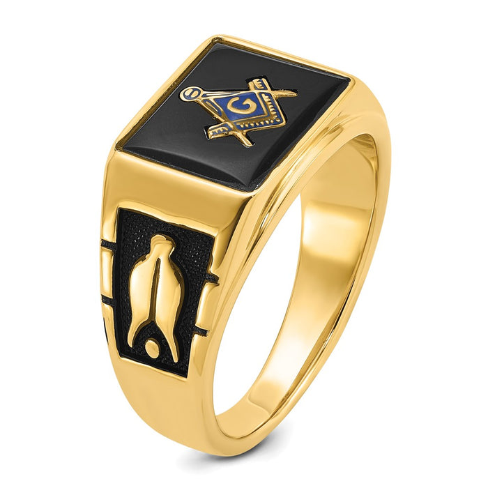Exclusive 14K Men's Masonic Ring - Stylish Polished Finish & Onyx Accents-7