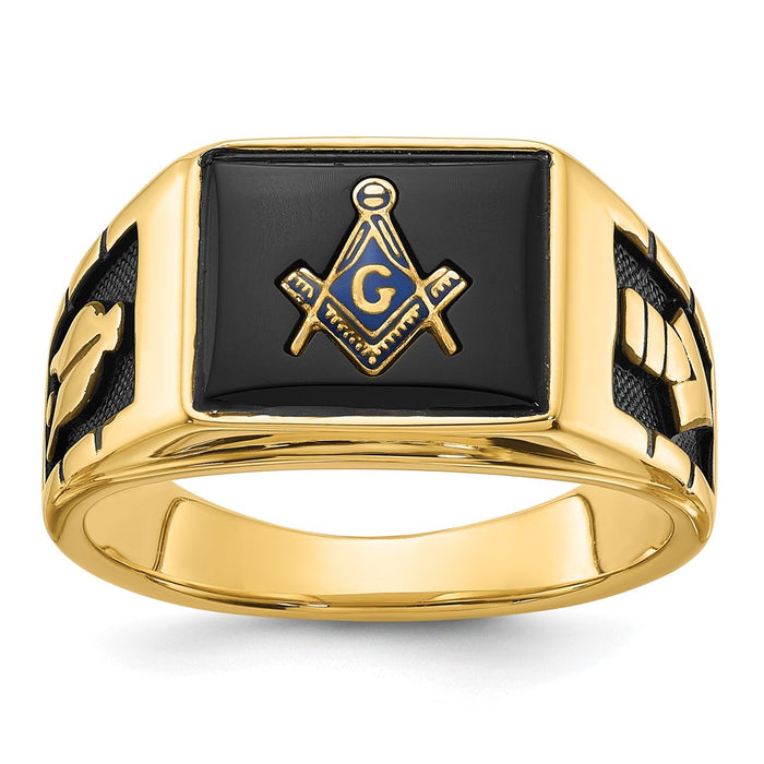 Exclusive 14K Men's Masonic Ring - Stylish Polished Finish & Onyx Accents-1