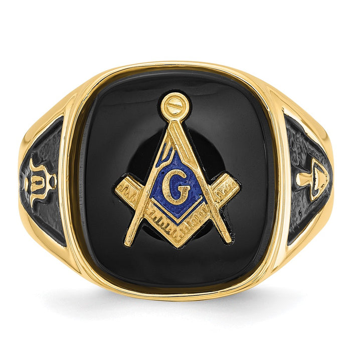 Shop Exclusive 14K Men's Masonic Ring, Polished Finish, Black Enamel & Onyx Accents-4