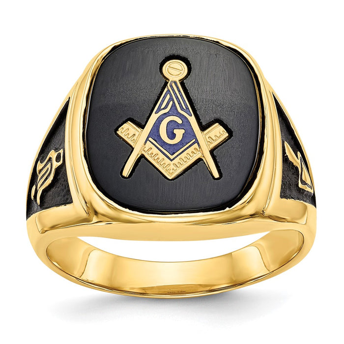 Shop Exclusive 14K Men's Masonic Ring, Polished Finish, Black Enamel & Onyx Accents-1