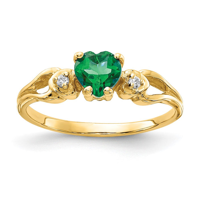 Exclusive 14K Gold 5mm Heart-Shaped Emerald & Diamond Ring - Stylish Luxury-1