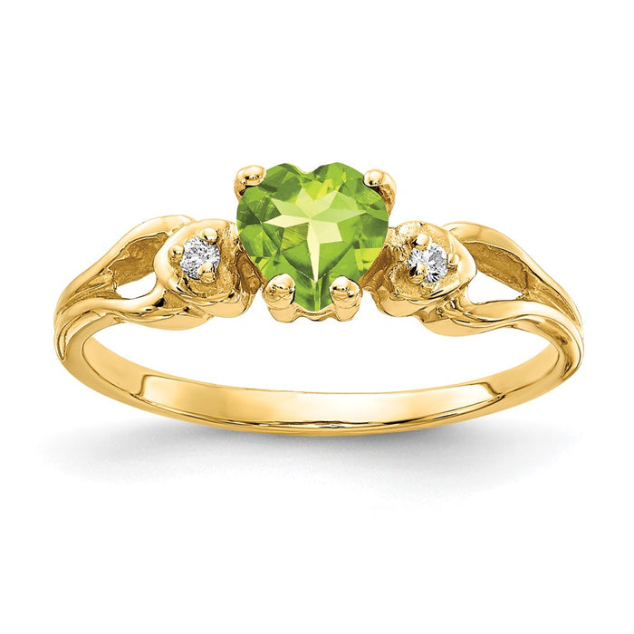 Shop Exclusive 14K Gold 5mm Heart-Shaped Peridot & VS Diamond Ring - Affordable Luxury-1