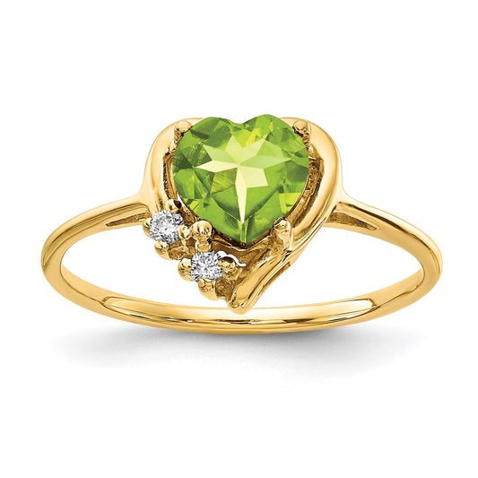 High-Quality 14K Gold 6mm Heart-Shaped Peridot & Diamond Ring - Stylish Value!
