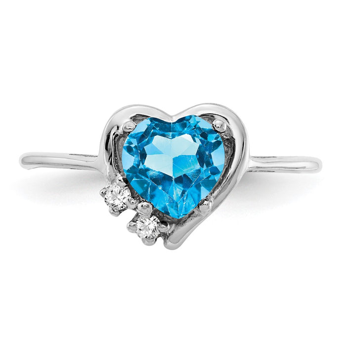 Buy Stylish 14K White Gold 6mm Heart-Shaped Blue Topaz & Diamond Ring-4
