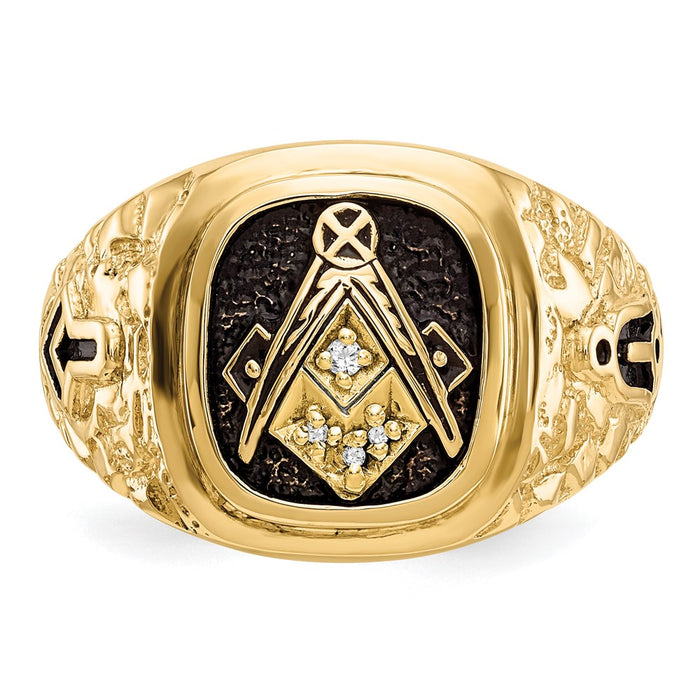 Buy Exclusive 14K Gold Nugget-Textured Masonic Ring with AAA Diamonds - Stylish Luxury-4