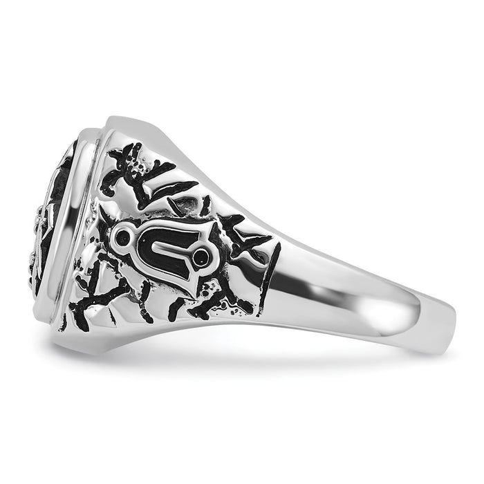 Exclusive Men's 14K White Gold Masonic Ring | Polished, Textured Design, Diamonds-3