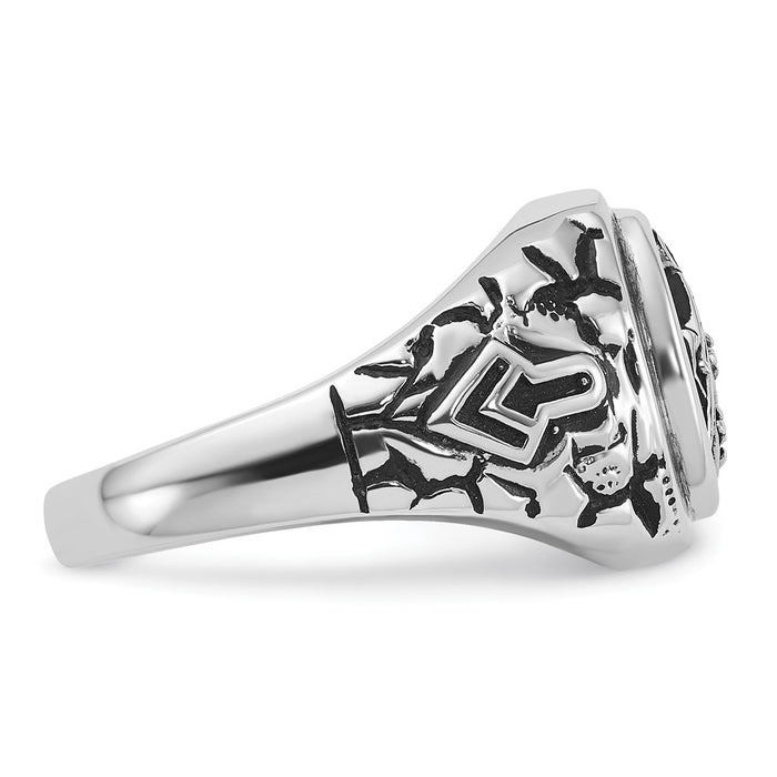 Exclusive Men's 14K White Gold Masonic Ring | Polished, Textured Design, Diamonds-7