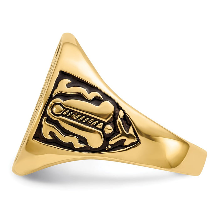 Exclusive 14K Men's Polished Masonic Ring - Stylish Grooved Design & Black Enamel-3