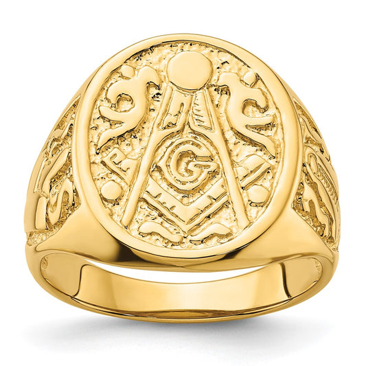 Shop Exclusive 14K Men's Polished Masonic Ring - Stylish Grooved Design, Affordable Price