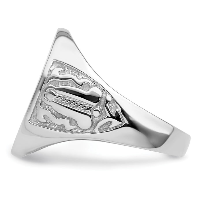 Exclusive 14K White Gold Men's Polished Masonic Ring - Stylish Grooved Design-3