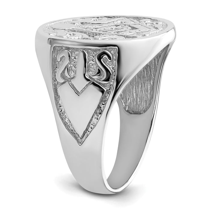 Exclusive 14K White Gold Men's Polished Masonic Ring - Stylish Grooved Design-6