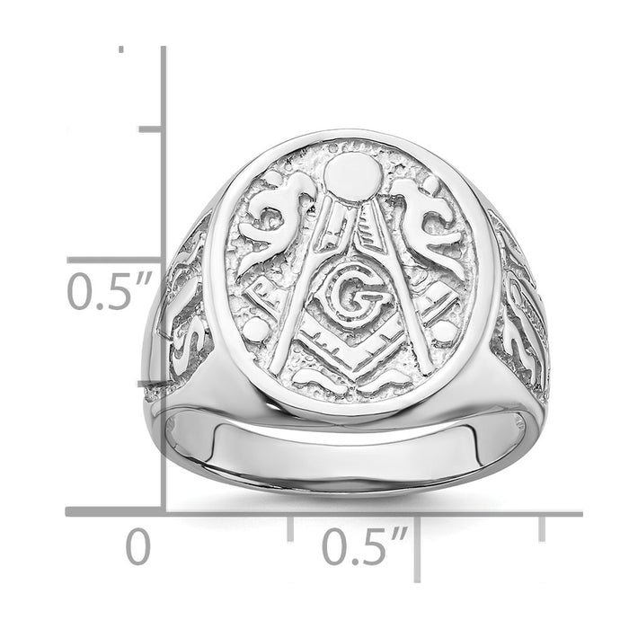 Exclusive 14K White Gold Men's Polished Masonic Ring - Stylish Grooved Design-7