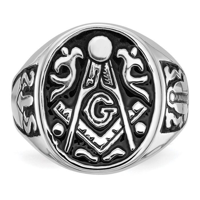 Shop Stylish Men's 14K White Gold Masonic Ring - Polished, Grooved, Affordable!-5