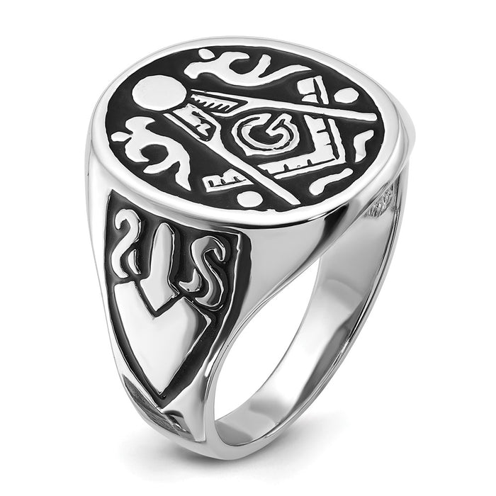 Shop Stylish Men's 14K White Gold Masonic Ring - Polished, Grooved, Affordable!-7