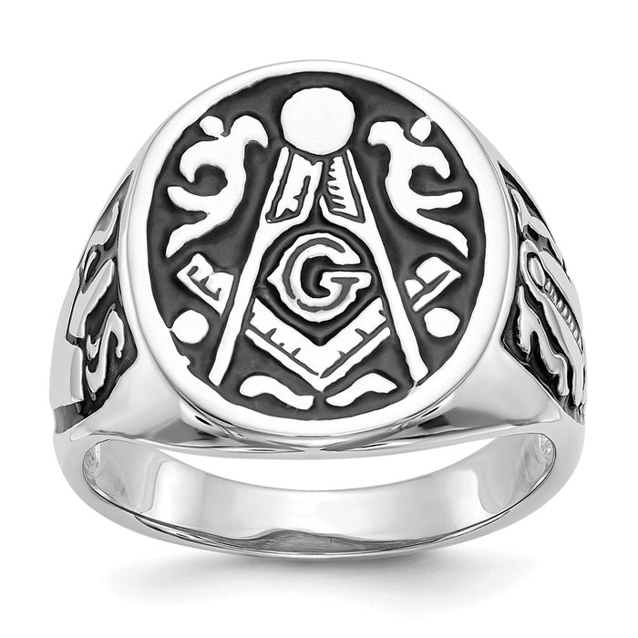 Shop Stylish Men's 14K White Gold Masonic Ring - Polished, Grooved, Affordable!-1