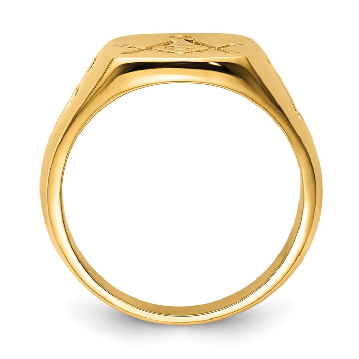 Buy Stylish 14K Men's Polished Masonic Ring - Grooved Design, Affordable Luxury!-2