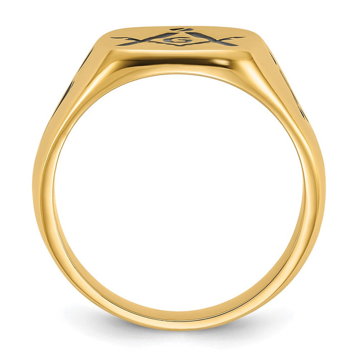 Shop Exclusive 14K Men's Polished Masonic Ring - Stylish Grooved Design & Enamel-2