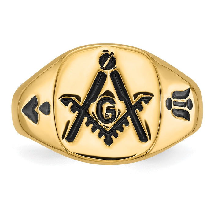 Shop Exclusive 14K Men's Polished Masonic Ring - Stylish Grooved Design & Enamel-4