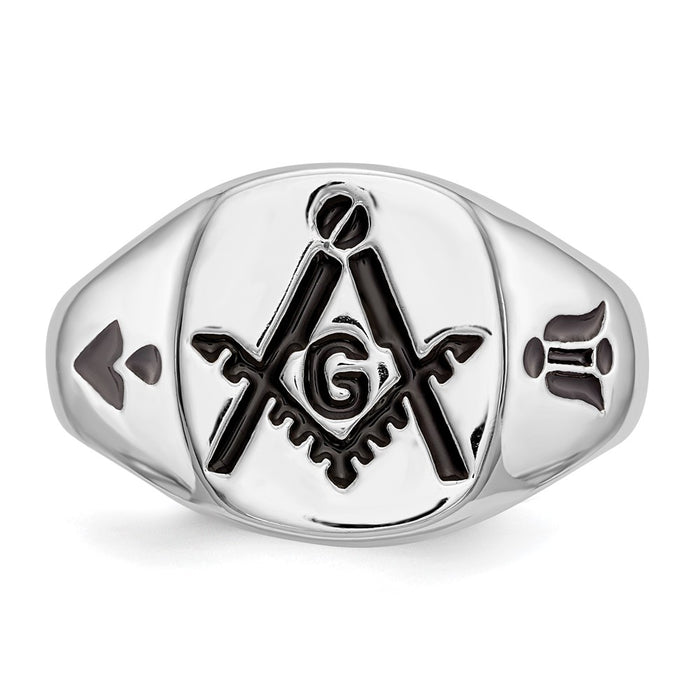Exclusive Men's 14K White Gold Masonic Ring - Stylish Polished Finish & Grooved Design-4