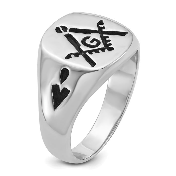 Exclusive Men's 14K White Gold Masonic Ring - Stylish Polished Finish & Grooved Design-7