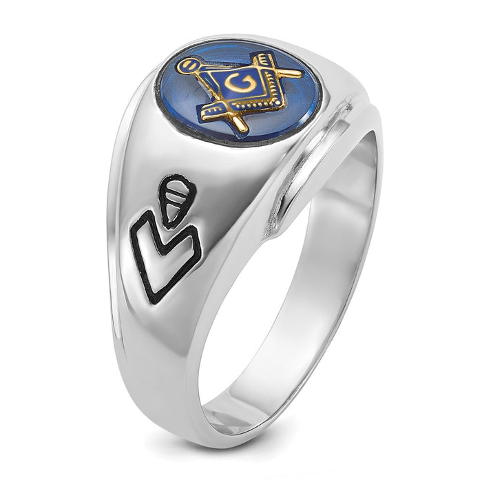 Exclusive Men's 14K White Gold Masonic Ring - Stylish Design with Imitation Blue Spinel Accent-7