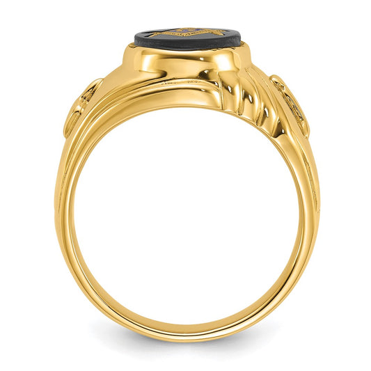 Exclusive 14K Men's Polished & Textured Masonic Ring with Oval Onyx - Stylish Value