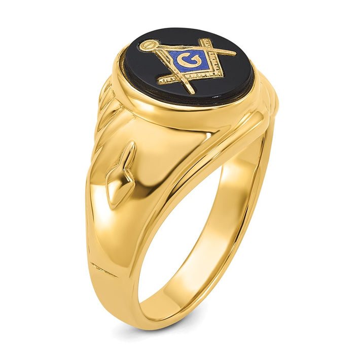 Exclusive 14K Men's Polished & Textured Masonic Ring with Oval Onyx - Stylish Value-7